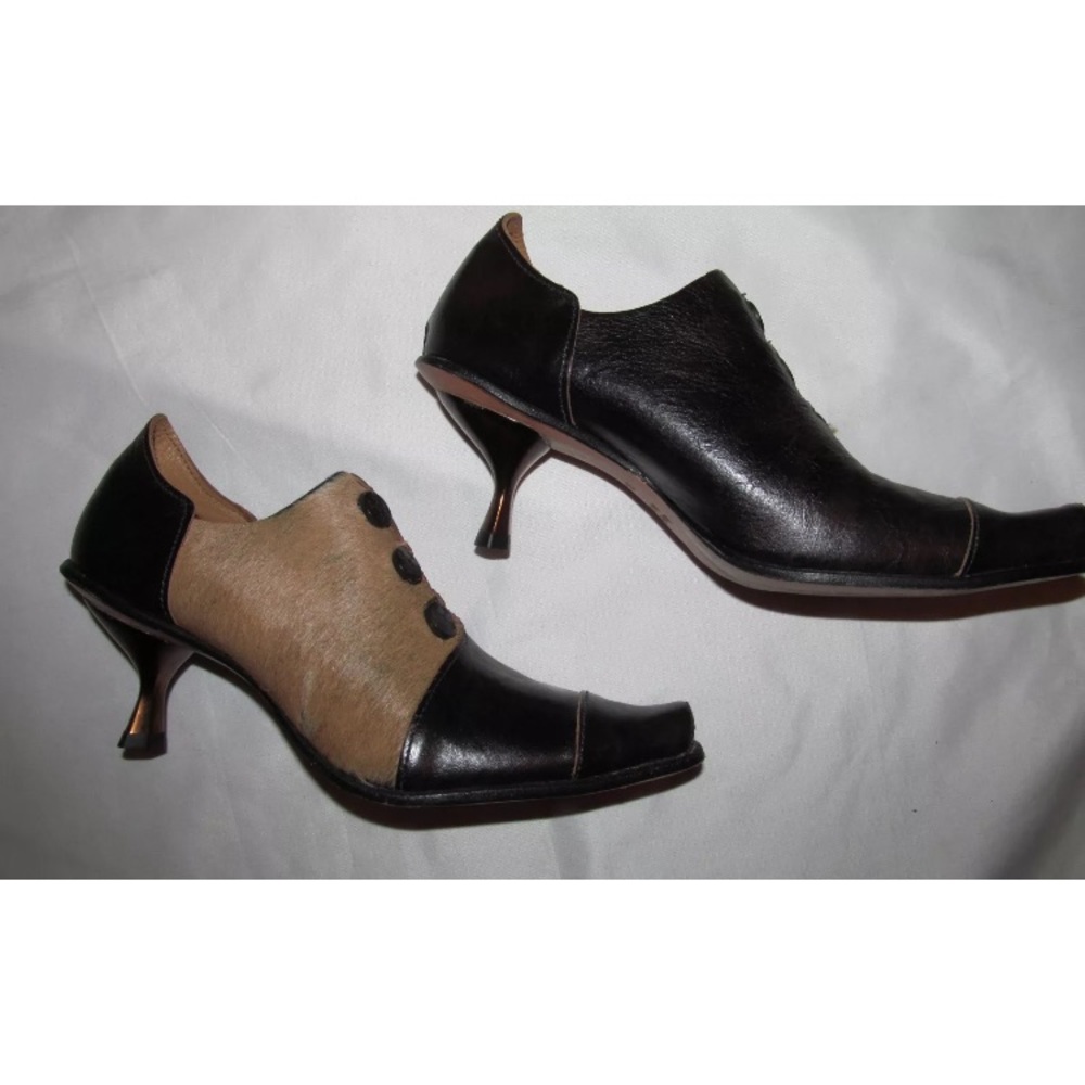 CYDWOQ calf hair kitten heel steampunk ankle boots - Picture 3 of 6